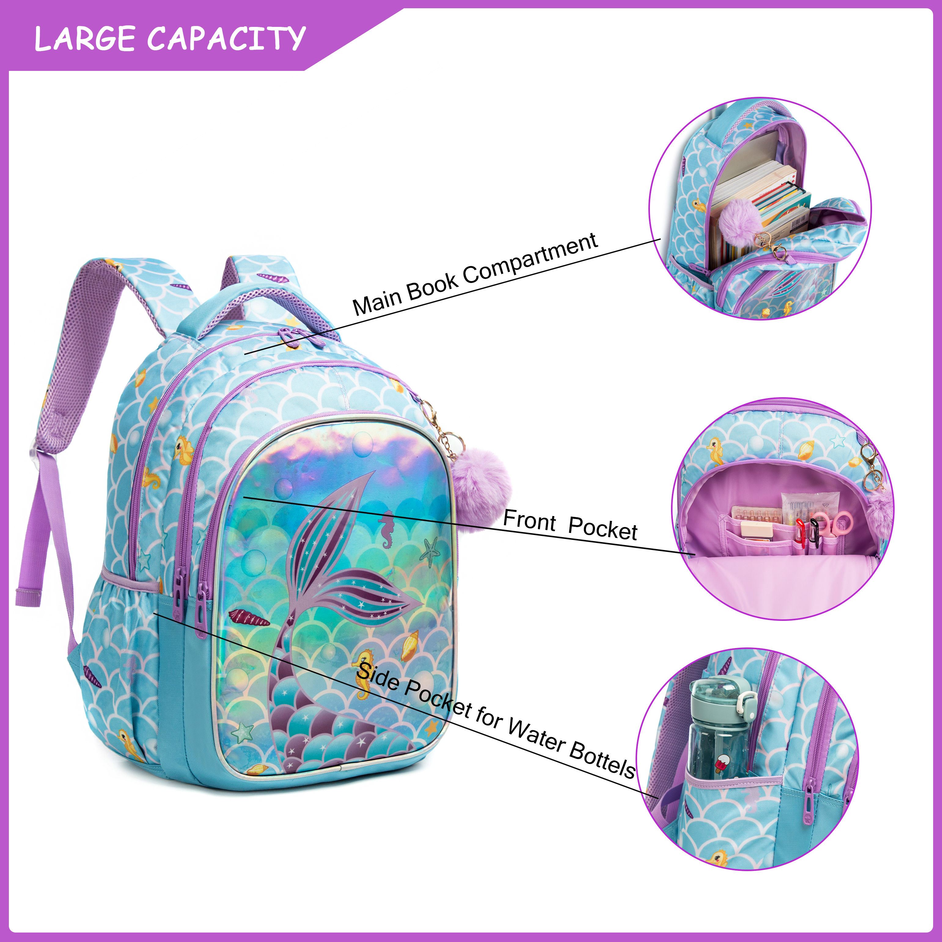 Meetbelify Cute  Blue Mermaid  - School Backpack Teen ulasan dan harga