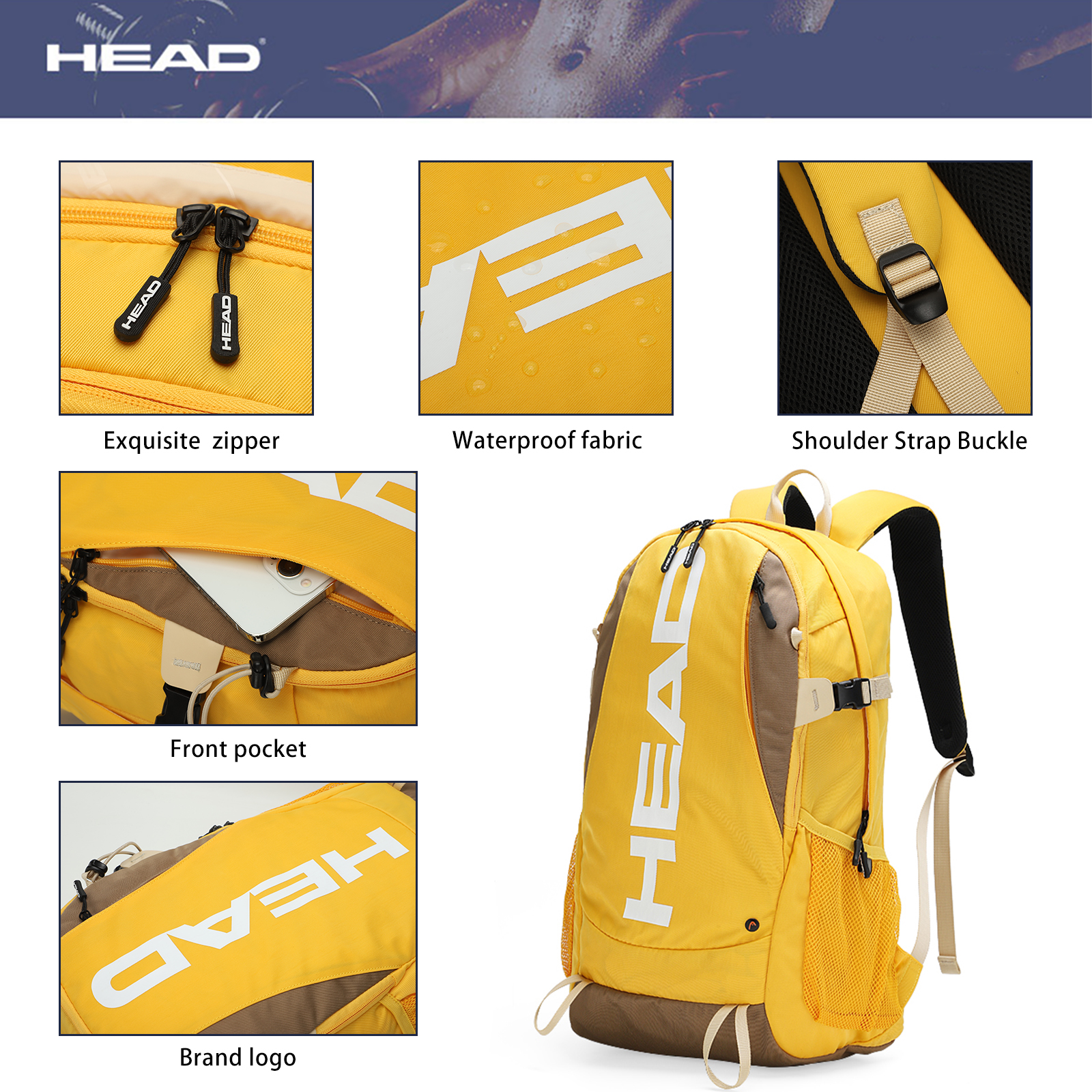 HEAD Waterproof Sport Gym Back - Laptop Backpack 15.6 ulasan dan harga